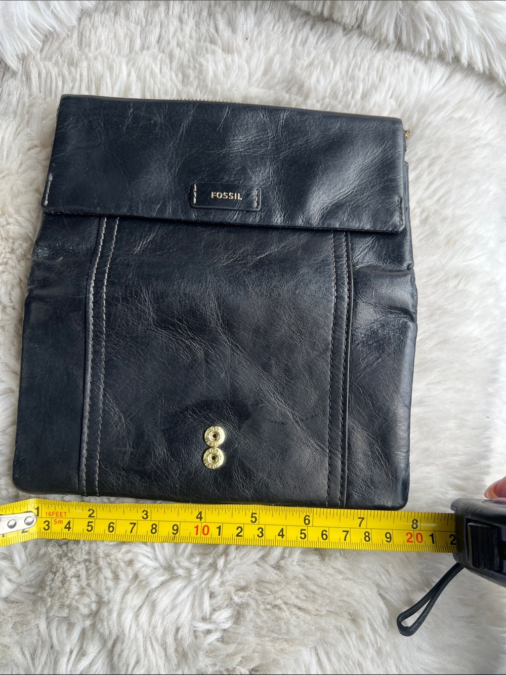 Fossil Black Leather Fold Wallet with Gold Trim - Picture 8 of 10